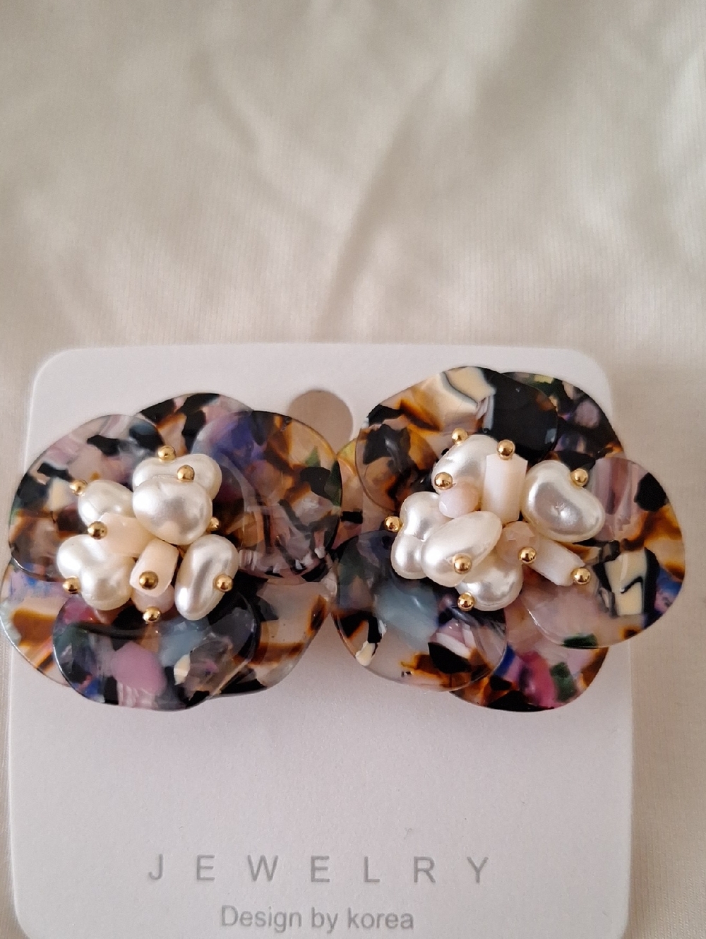 Floral Resin Statement Earrings with Pearl Cluster